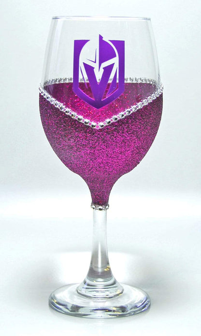 Candles Purple-Silver Rhinestones-Purple Logo-Stem Winey Bitches Co LV Golden Knights "Bling" Convertible Candle Glass-Choose your color WineyBitchesCo