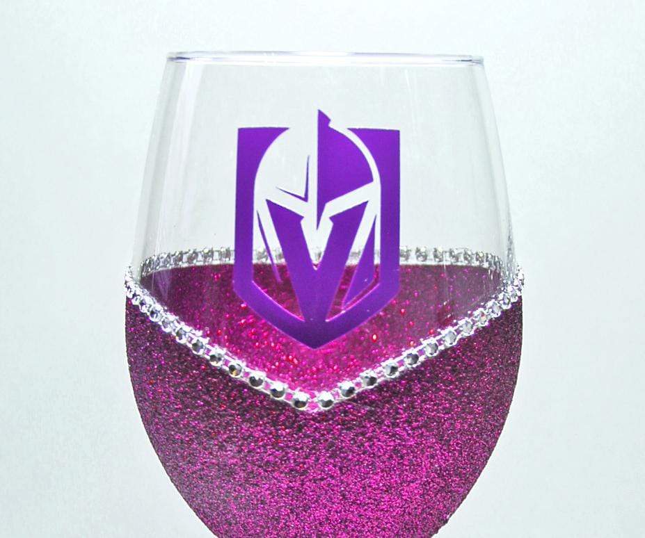 Candles Purple-Silver Rhinestones-Purple Logo-Stemless Winey Bitches Co LV Golden Knights "Bling" Convertible Candle Glass-Choose your color WineyBitchesCo