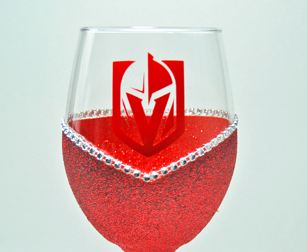Candles Red- Silver Rhinestones- Red Logo-Stemless Winey Bitches Co LV Golden Knights "Bling" Convertible Candle Glass-Choose your color WineyBitchesCo