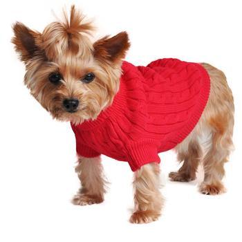 Combed Cotton Cable Knit Dog Sweater - Fiery Red - Winey Bitches - Wine- Women- K9's