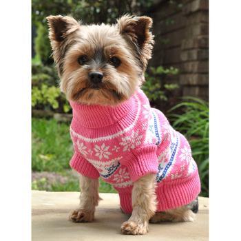 Combed Cotton Snowflake and Hearts Dog Sweater - Pink - Winey Bitches - Wine- Women- K9's