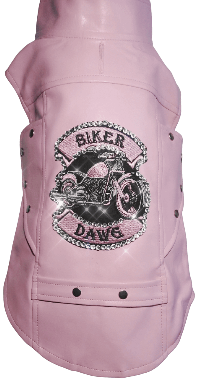 Blinged WB Biker Dawg Motorcycle Jacket - Pink - Winey Bitches - Wine- Women- K9's