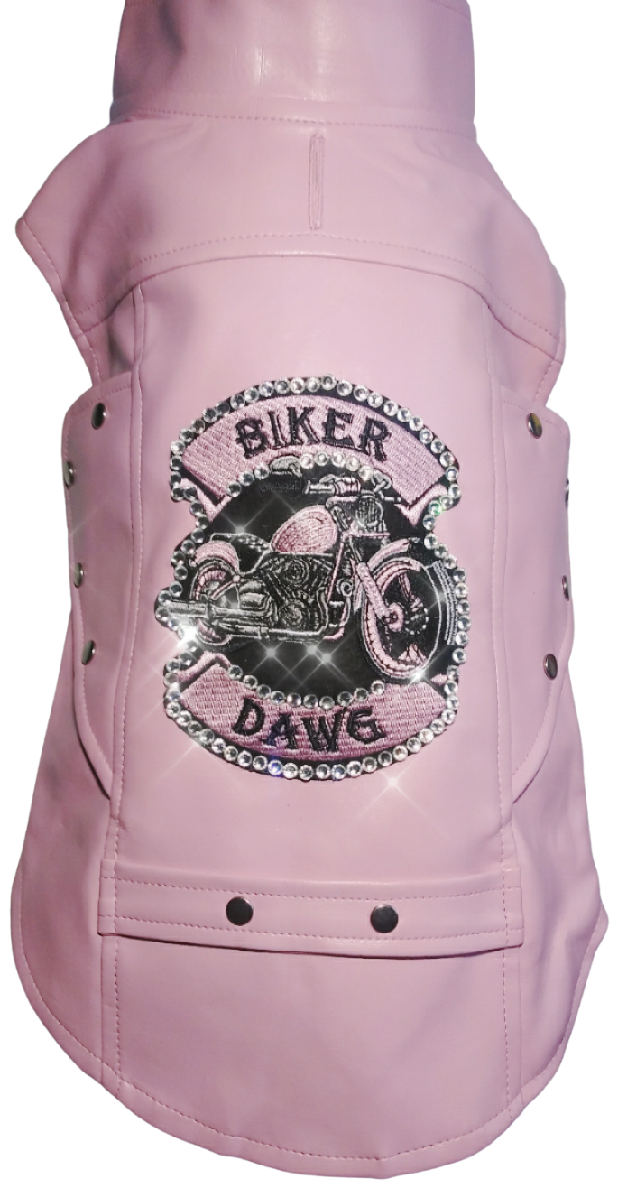Winey Bitches Biker Dawg Motorcycle Jacket - Pink