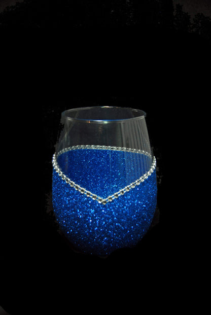 Drinkware Blue / Stemless Cleveland Indians Bling Stem or Stemless Wine Glasses-Choose your color WineyBitchesCo