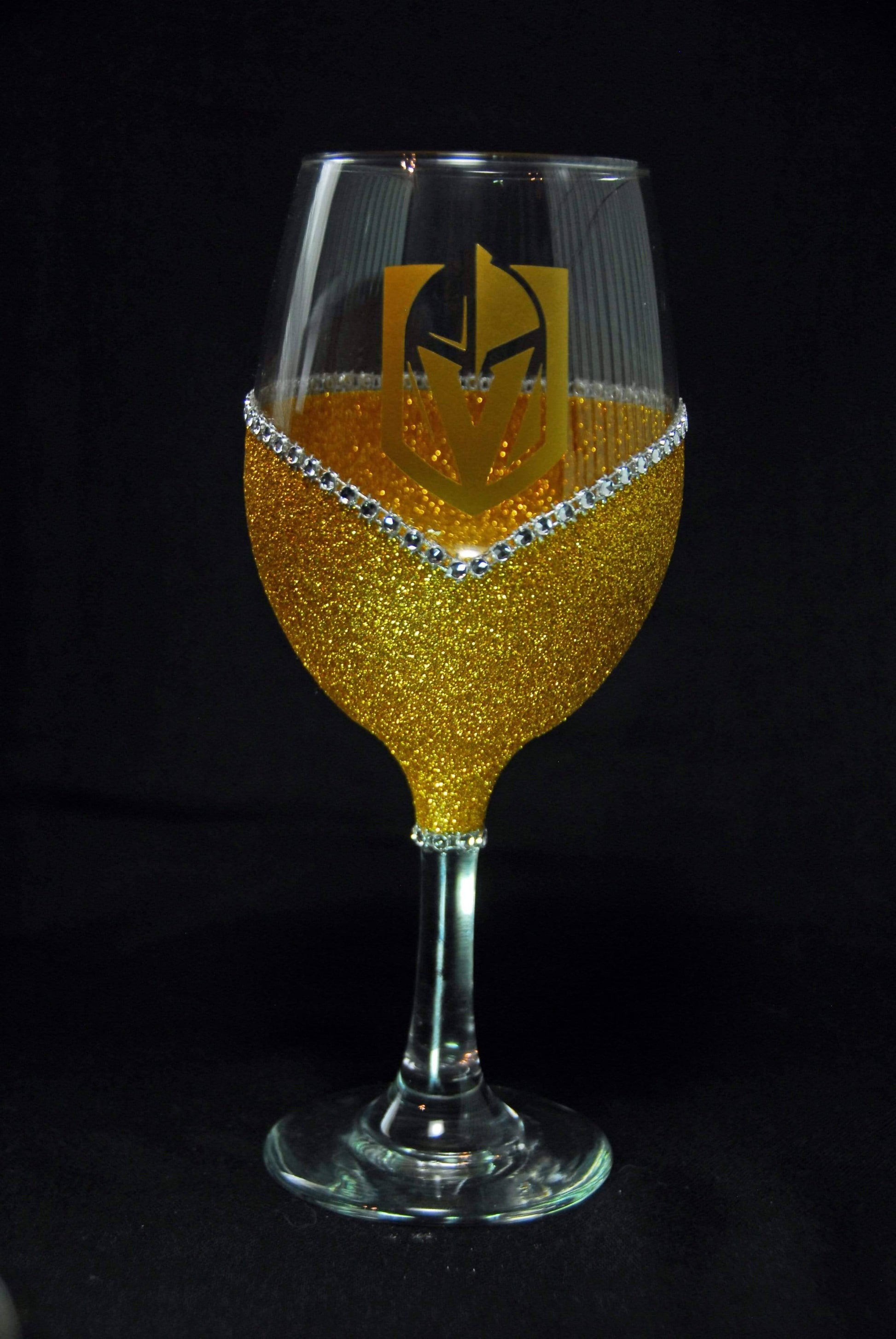 Classy Glassy LV Golden Knights "Bling" V Style Wine Glasses-Choose your color - Winey Bitches - Wine- Women- K9's