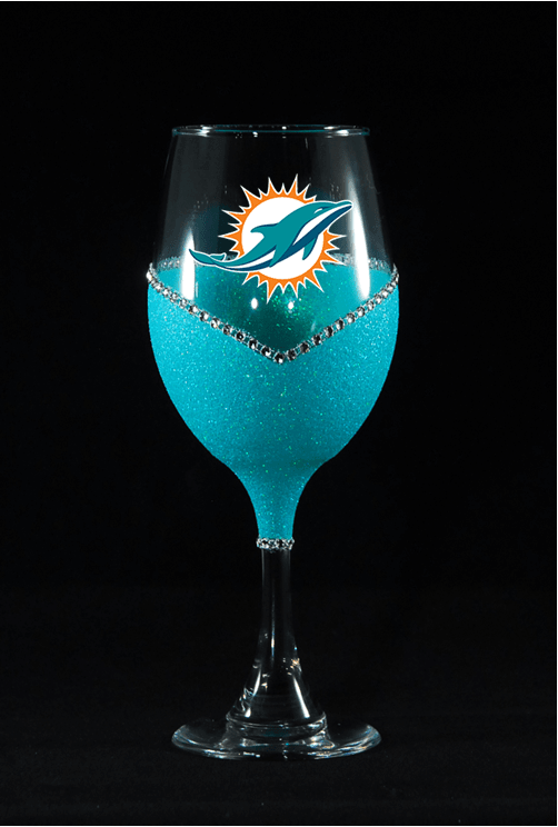 Miami Dolphins Bling Stem or Stemless Wine Glasses-Choose your color - Winey Bitches - Wine- Women- K9's