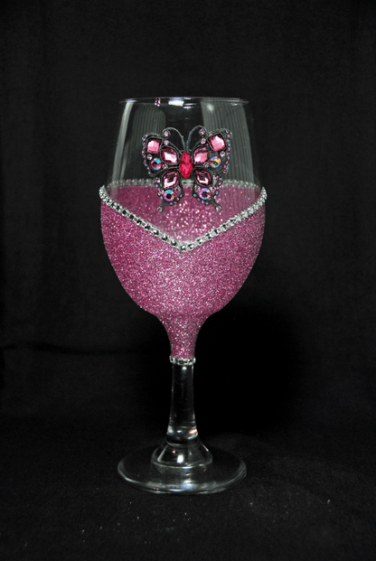 Drinkware Pink Butterfly Tipsy Sip (2." W X 2.3" H) Winey Bitches Co "Pink Butterfly" Tipsy Sip "Magnetic Bling for your Wine Glass" WineyBitchesCo