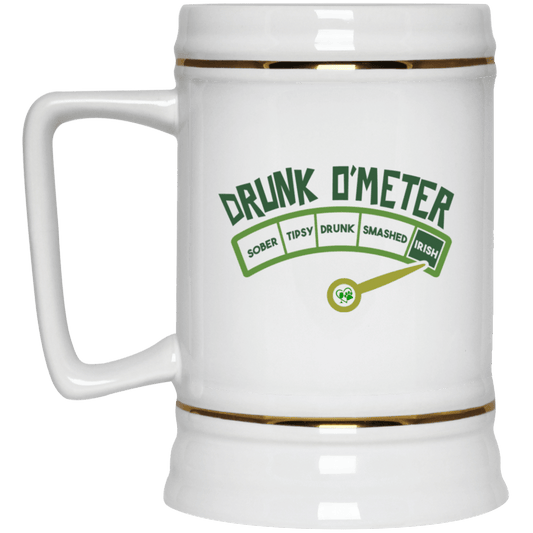 Drinkware White / One Size Winey Bitches Co Irish "Drunk O'Meter" Beer Stein 22oz. WineyBitchesCo