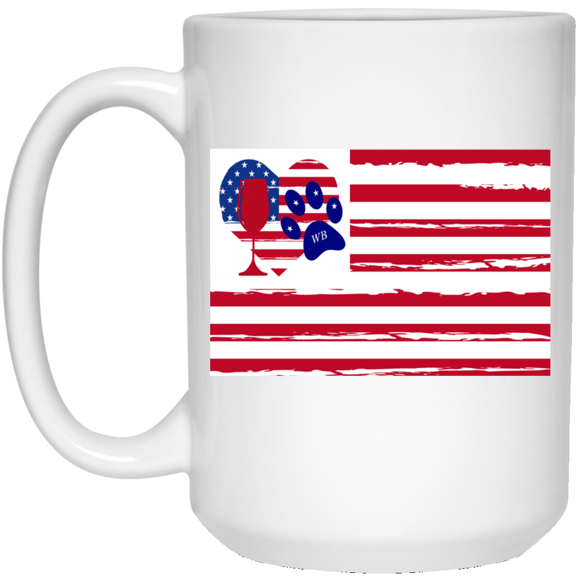 Drinkware White / One Size WineyBitches.Co American Flag Wine Paw Heart 15 oz. White Mug WineyBitchesCo