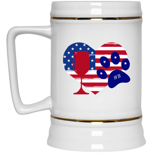 Drinkware White / One Size WineyBitches.co American Wine Paw Heart Design Beer Stein 22oz. WineyBitchesCo