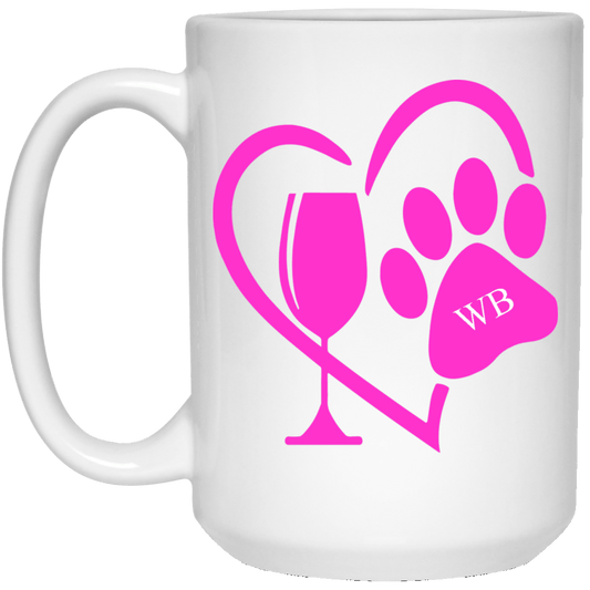 Drinkware White / One Size WineyBitches.Co Heart Wine and Paw design (Love Paw) 15 oz. White Mug WineyBitchesCo