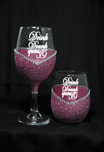 Drinkware Winey Bitches Co Drink Drank Drunk Bling Stem or Stemless Wine Glasses-Choose your color WineyBitchesCo
