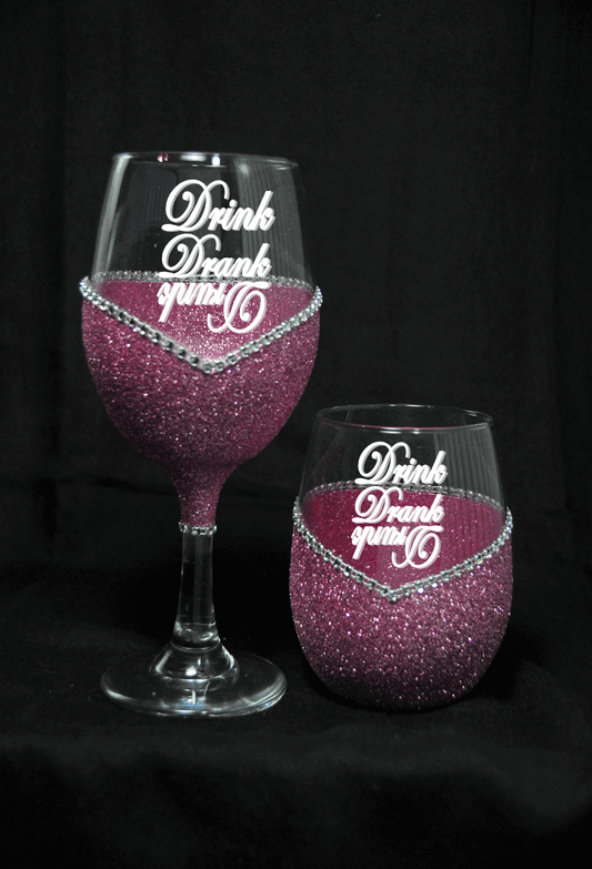 Drinkware Winey Bitches Co Drink Drank Drunk Bling Stem or Stemless Wine Glasses-Choose your color WineyBitchesCo