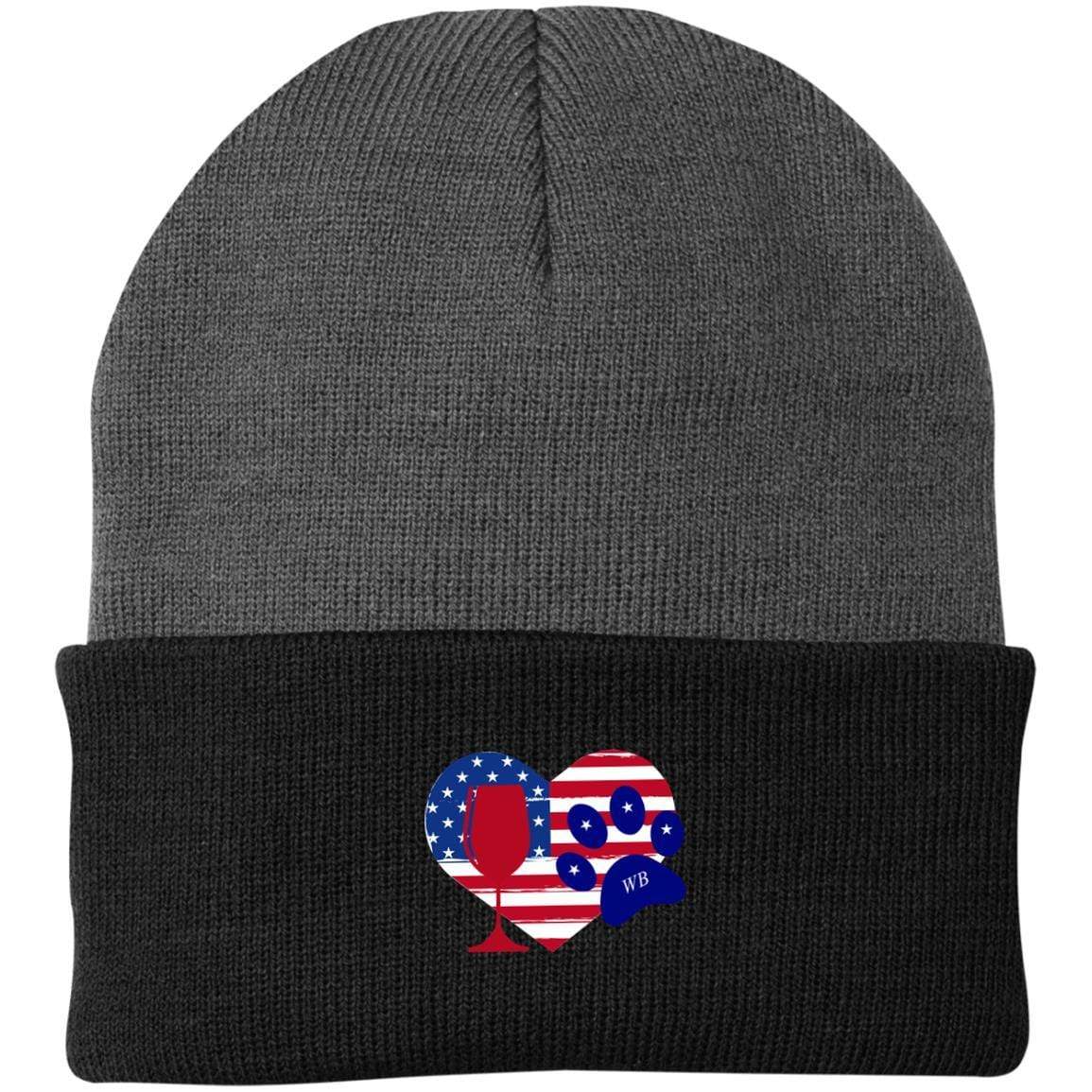 Hats Athletic Oxford/Black / One Size Winey Bitches Co "American Wine Heart Paw Embroidered Knit Cap WineyBitchesCo