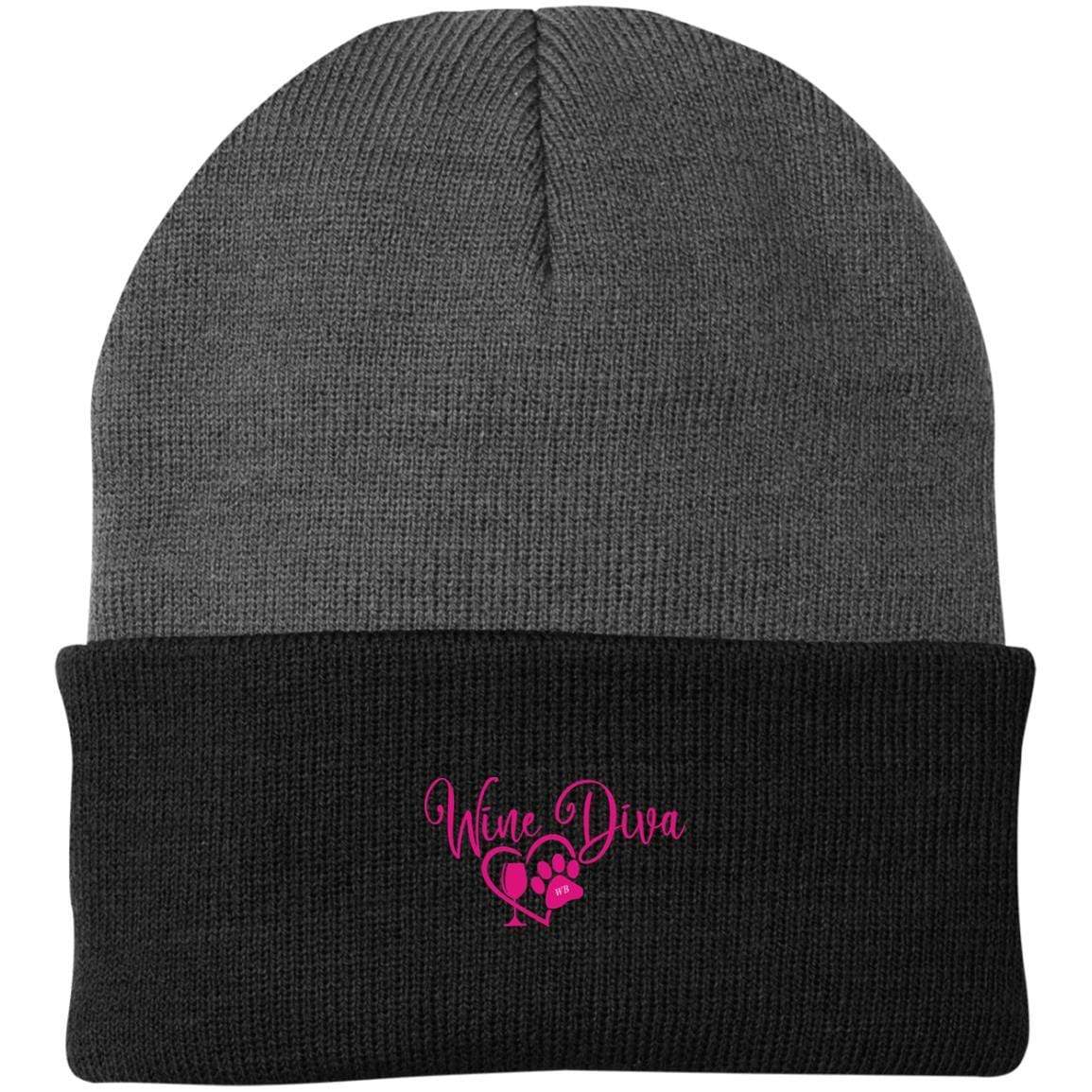 Hats Athletic Oxford/Black / One Size Winey Bitches Co "Wine Diva" Embroidered Knit Cap WineyBitchesCo