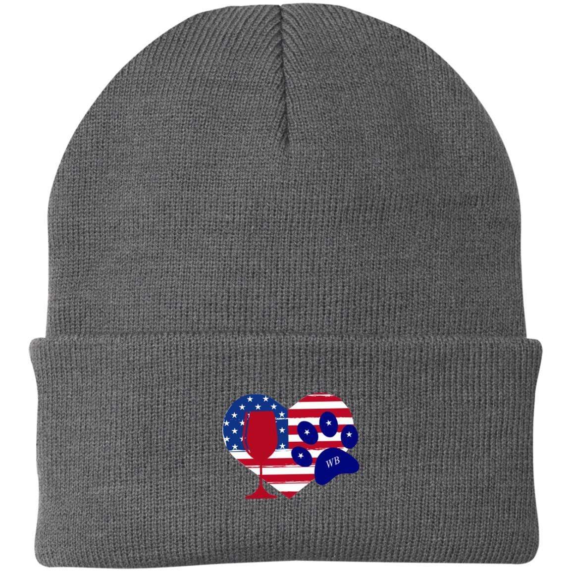 Hats Athletic Oxford / One Size Winey Bitches Co "American Wine Heart Paw Embroidered Knit Cap WineyBitchesCo