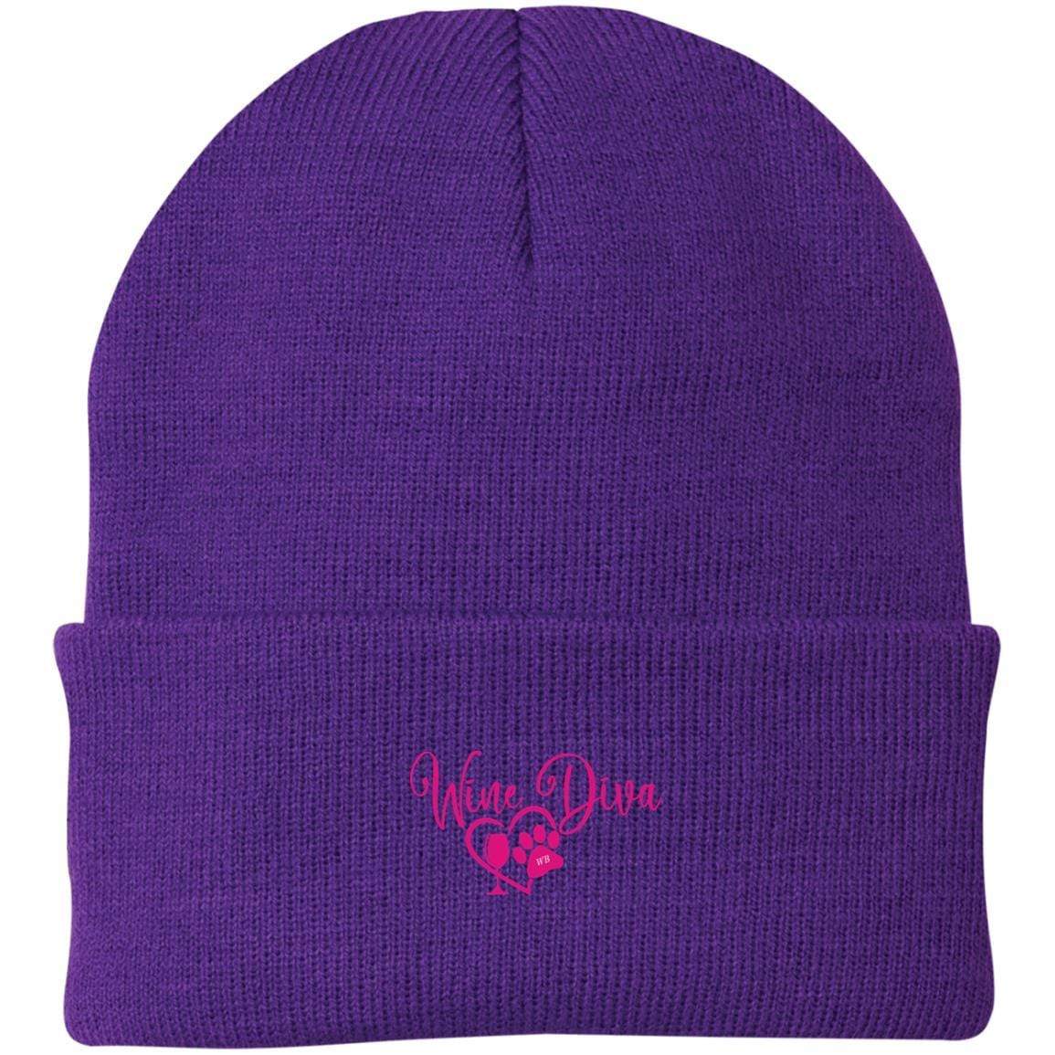 Hats Athletic Purple / One Size Winey Bitches Co "Wine Diva" Embroidered Knit Cap WineyBitchesCo