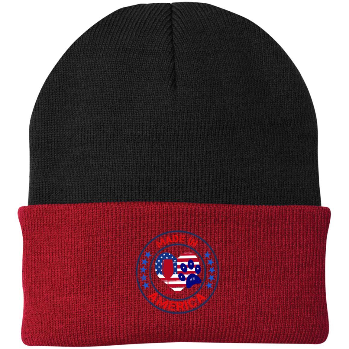 Hats Athletic Red/Black / One Size Winey Bitches Co "Made In America" Embroidered Knit Cap WineyBitchesCo