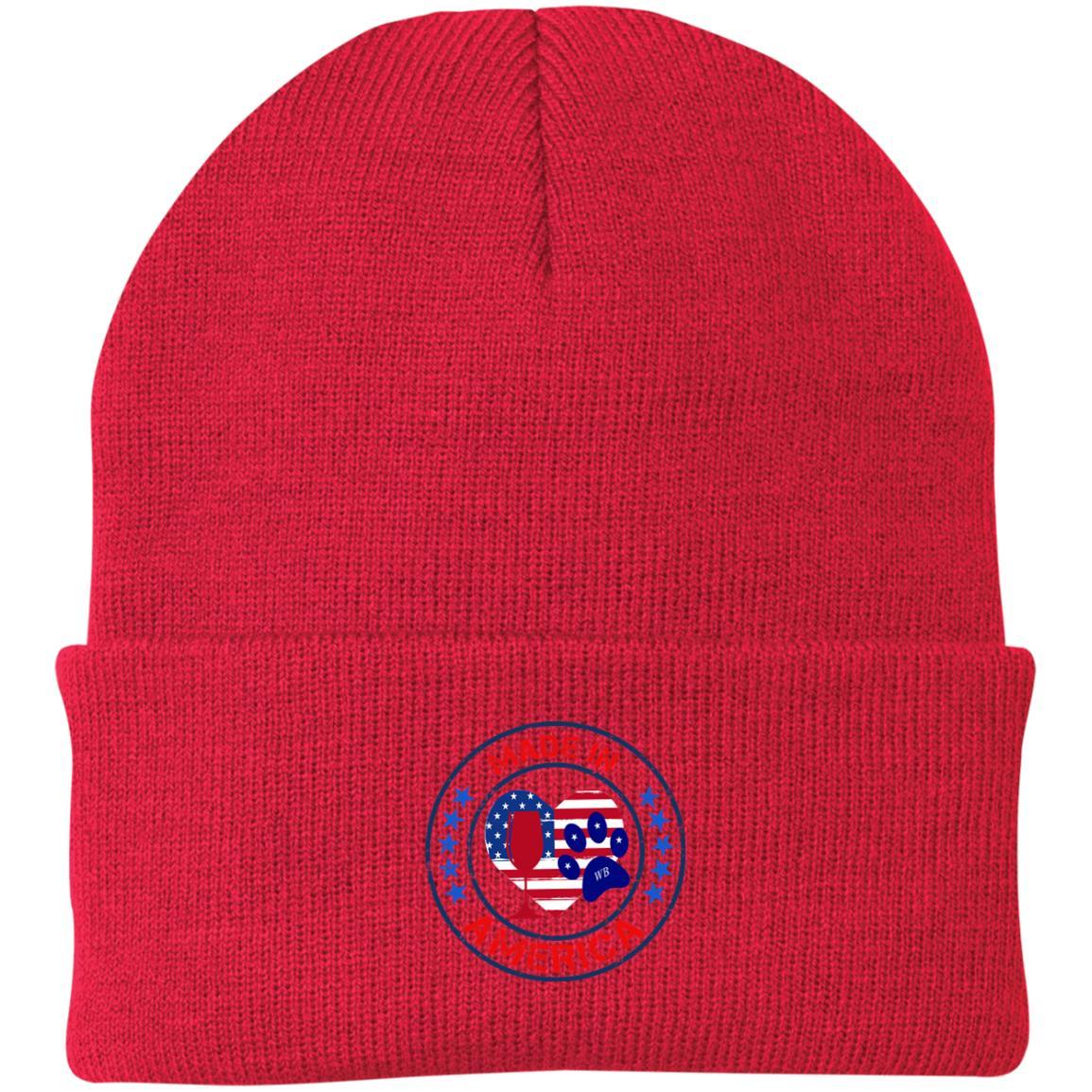 Hats Athletic Red / One Size Winey Bitches Co "Made In America" Embroidered Knit Cap WineyBitchesCo