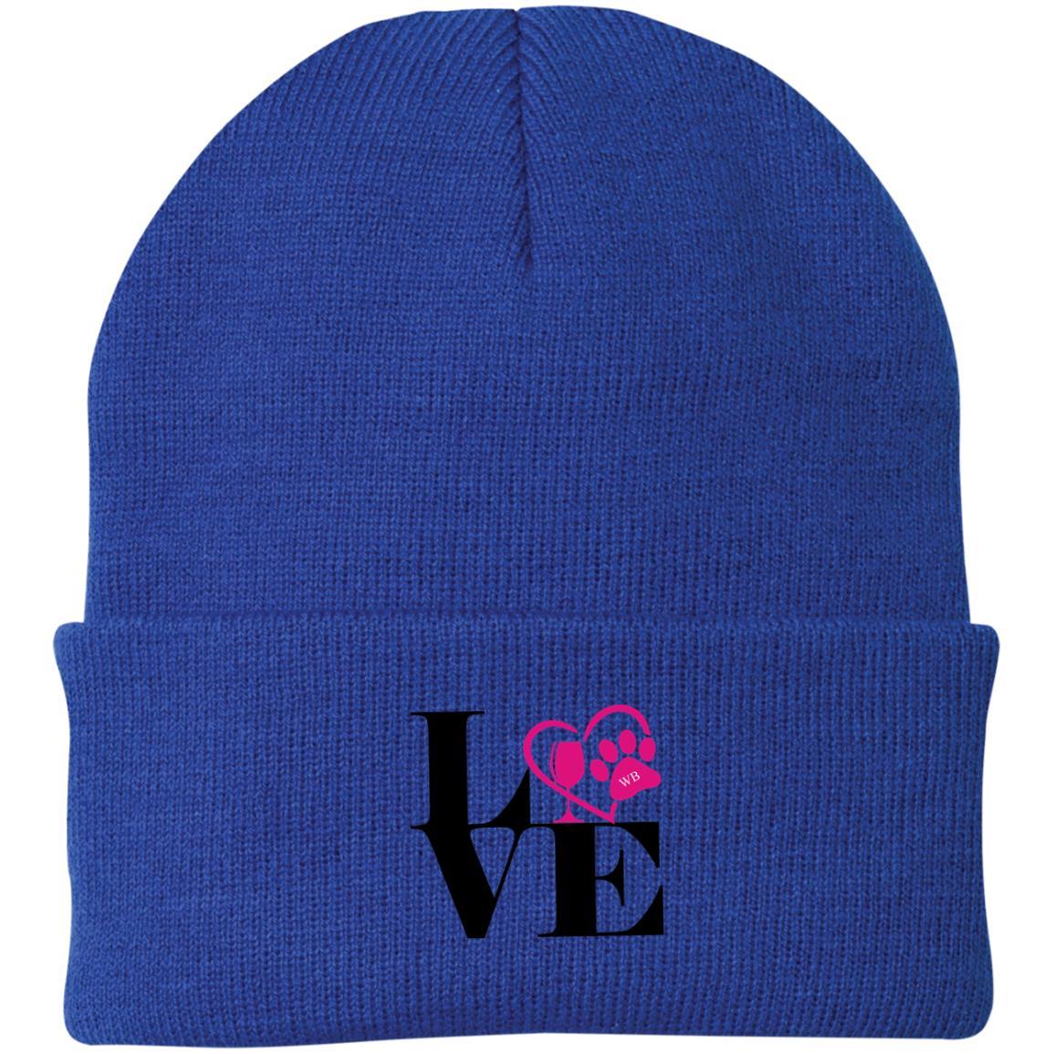 Hats Athletic Royal / One Size Winey Bitches Co "Love 2" Embroidered Knit Beanie Cap WineyBitchesCo