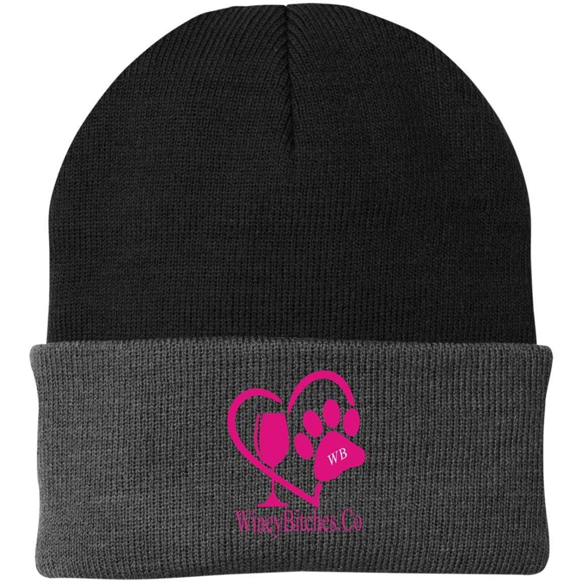 Hats Black/Athletic Oxford / One Size Winey Bitches Co Logo Embroidered Knit Cap WineyBitchesCo