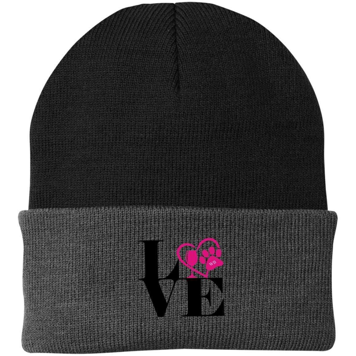 Hats Black/Athletic Oxford / One Size Winey Bitches Co "Love 2" Embroidered Knit Beanie Cap WineyBitchesCo