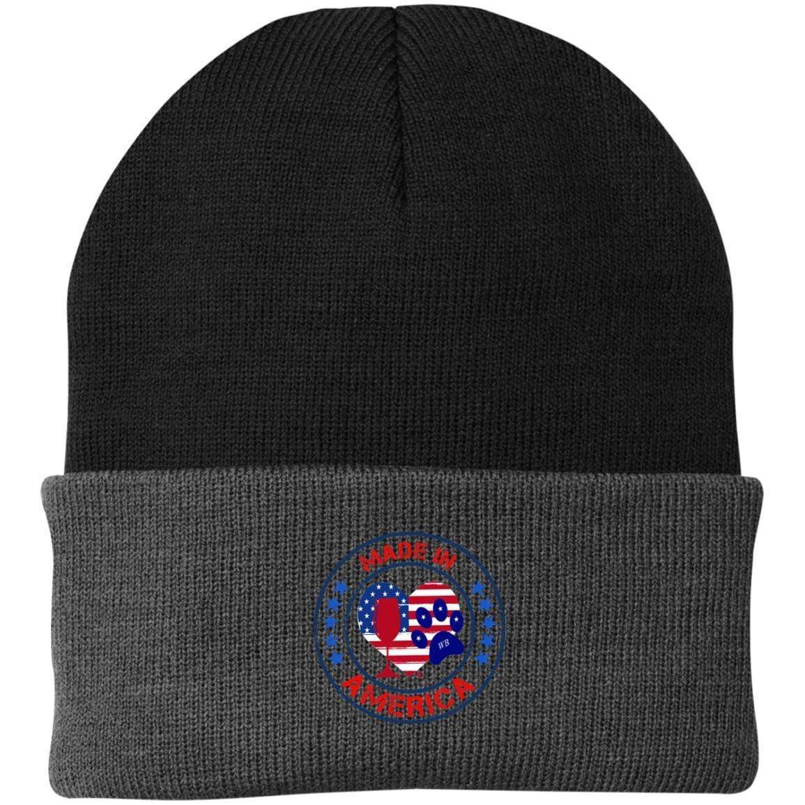 Hats Black/Athletic Oxford / One Size Winey Bitches Co "Made In America" Embroidered Knit Cap WineyBitchesCo