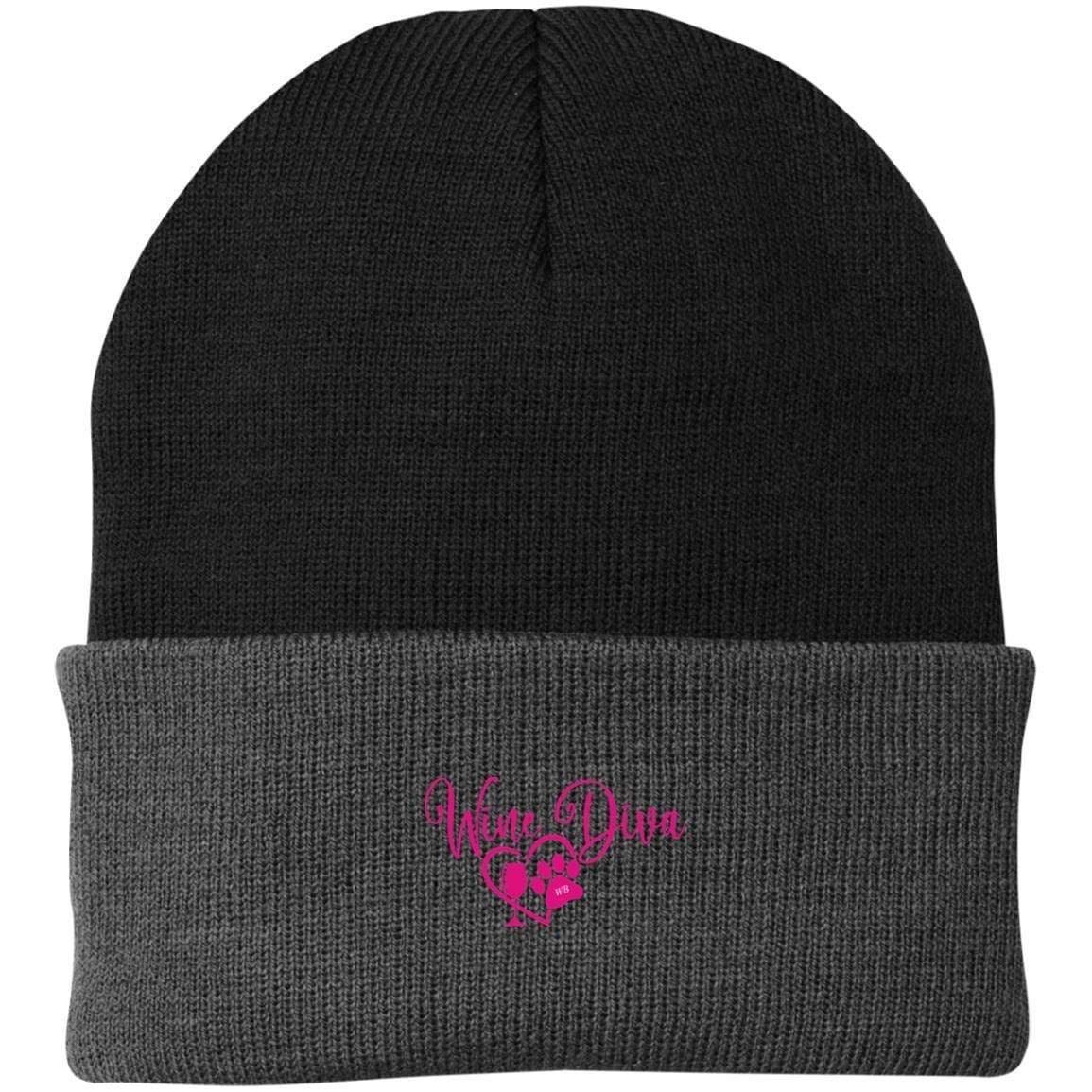 Hats Black/Athletic Oxford / One Size Winey Bitches Co "Wine Diva" Embroidered Knit Cap WineyBitchesCo