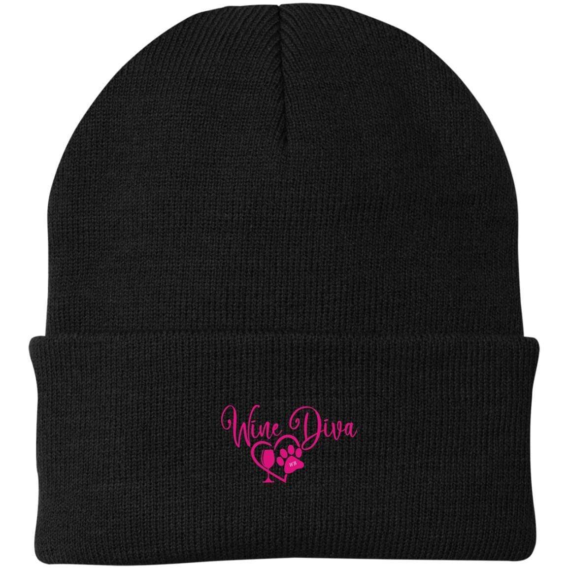 Hats Black / One Size Winey Bitches Co "Wine Diva" Embroidered Knit Cap WineyBitchesCo