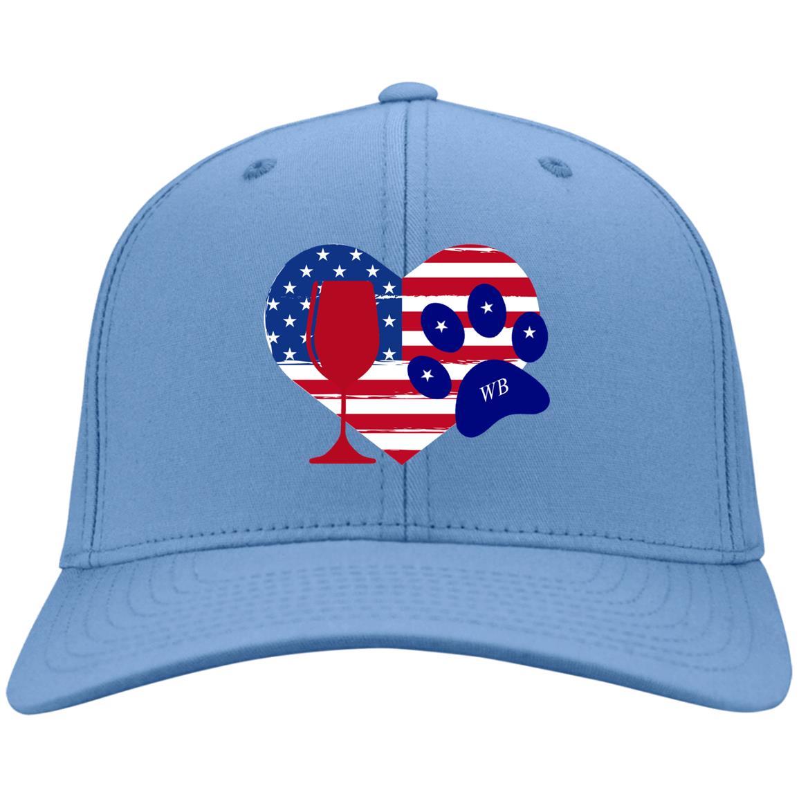 Hats Carolina Blue / One Size Winey Bitches Co Embroidered America Wine Heart Paw Twill Cap WineyBitchesCo