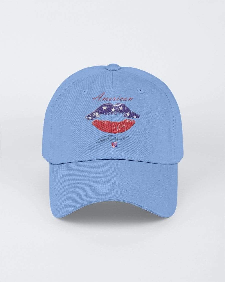 Hats Lt College Blue / M Winey Bitches Co "American Girl" Embroidered 6 Panel Twill Unstructured Cap WineyBitchesCo