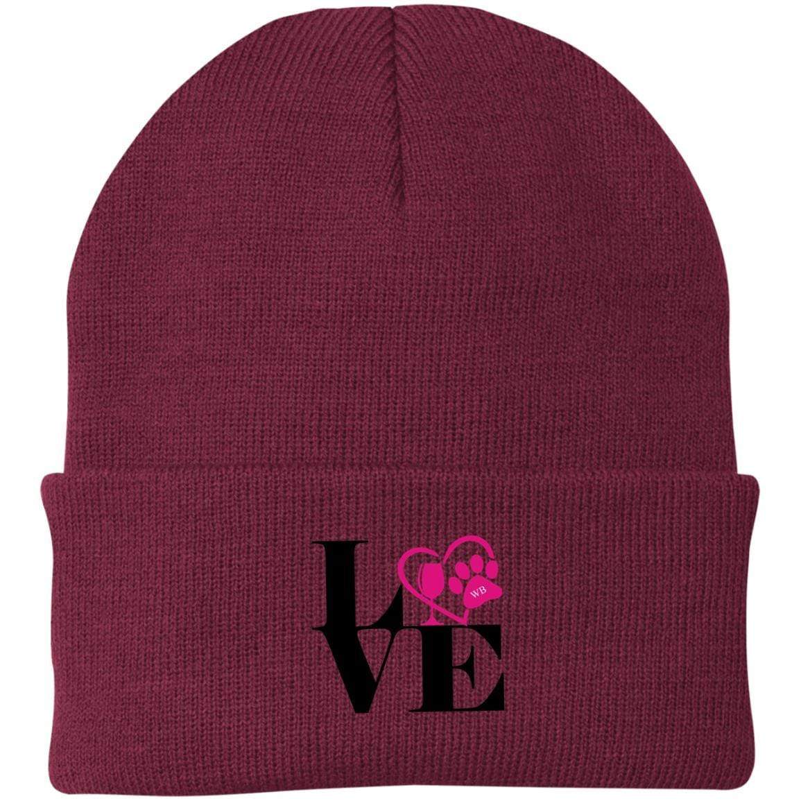 Hats Maroon / One Size Winey Bitches Co "Love 2" Embroidered Knit Beanie Cap WineyBitchesCo