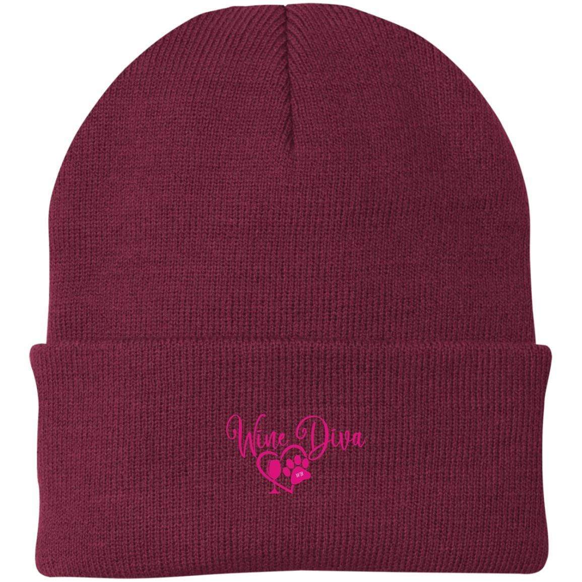 Hats Maroon / One Size Winey Bitches Co "Wine Diva" Embroidered Knit Cap WineyBitchesCo