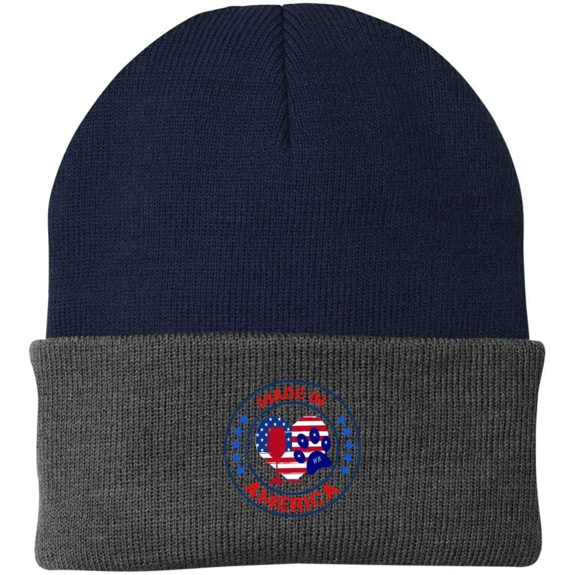 Hats Navy/Athletic Oxford / One Size Winey Bitches Co "Made In America" Embroidered Knit Cap WineyBitchesCo