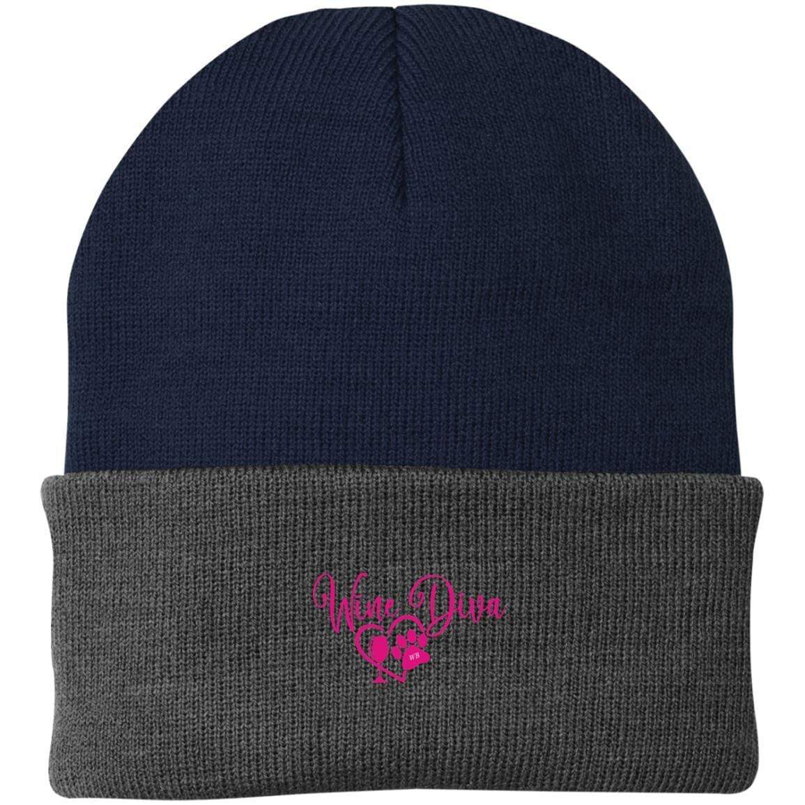 Hats Navy/Athletic Oxford / One Size Winey Bitches Co "Wine Diva" Embroidered Knit Cap WineyBitchesCo