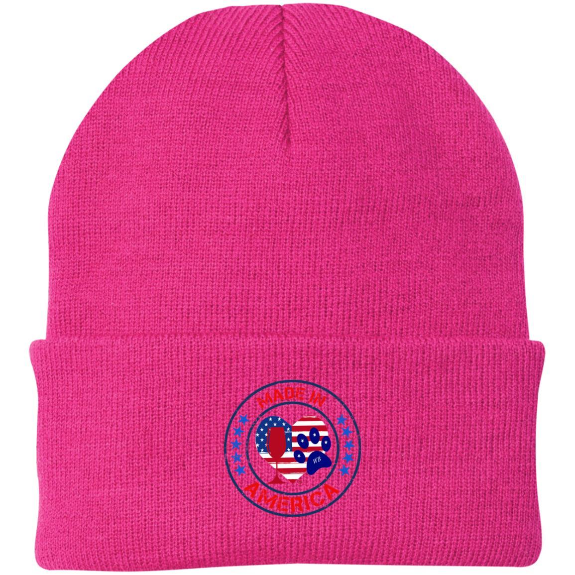 Hats Neon Pink / One Size Winey Bitches Co "Made In America" Embroidered Knit Cap WineyBitchesCo