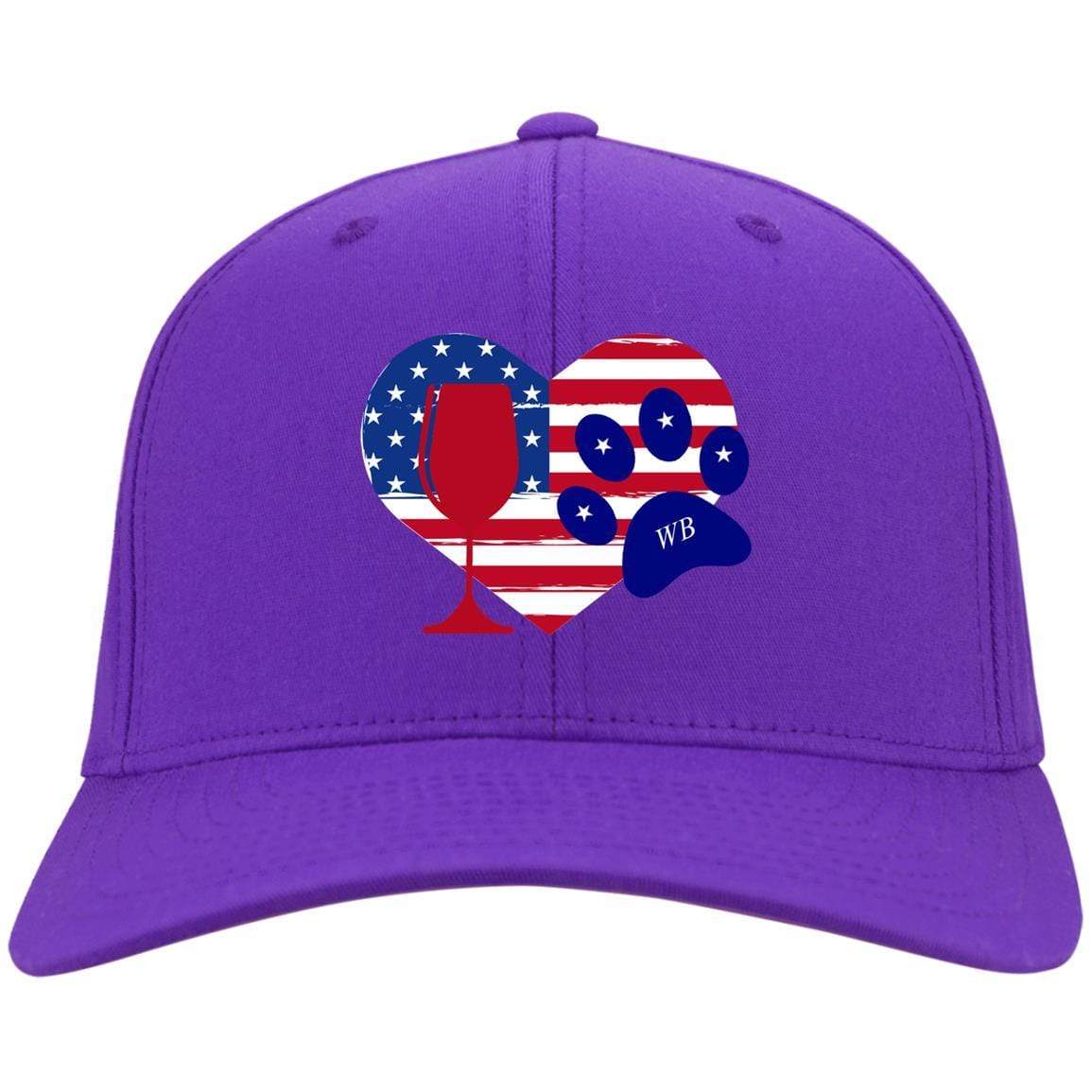 Hats Purple / One Size Winey Bitches Co Embroidered America Wine Heart Paw Twill Cap WineyBitchesCo