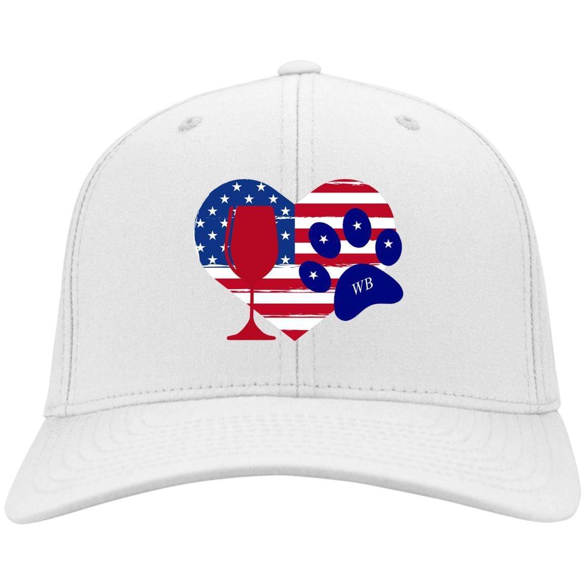 Hats White / One Size Winey Bitches Co Embroidered America Wine Heart Paw Twill Cap WineyBitchesCo