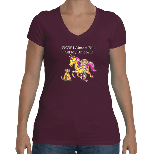 Ladies Soft V Neck T-Shirt WineyBitches,co Wow I Almost Fell Off My Unicorn WineyBitches.co Fell Off My Unicorn WineyBitchesCo