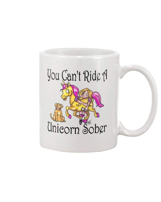 Mugs White / 15Oz Winey Bitches Co "You Can't Ride A Unicorn Sober" 15oz White Mug WineyBitchesCo
