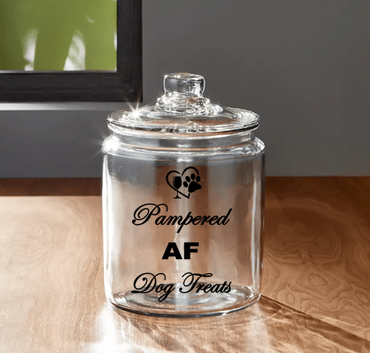 Pet Accessories Winey Bitches Co Glass Treat Jar-with "Pampered AF Doggie Treats" WineyBitchesCo