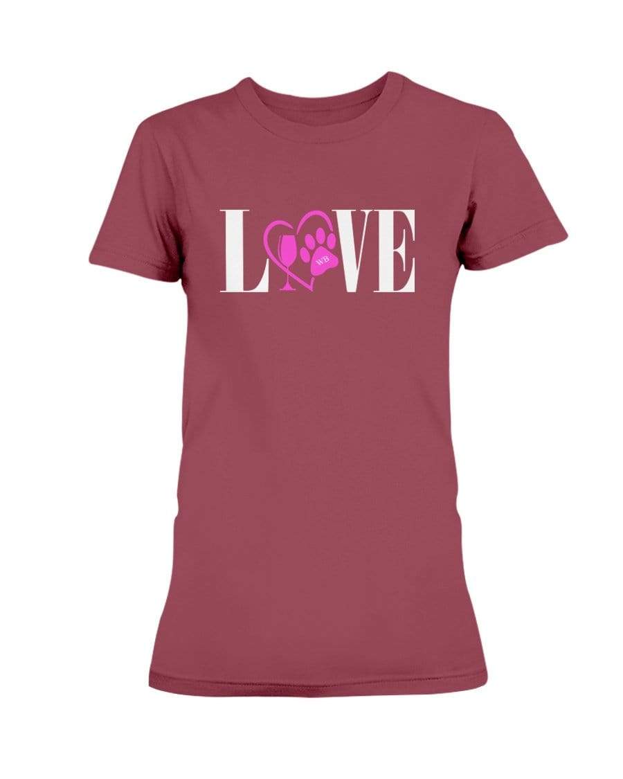 Shirts Antique Cherry Red / S Winey Bitches Co "Love" Wht Letters Ladies Missy T-Shirt WineyBitchesCo