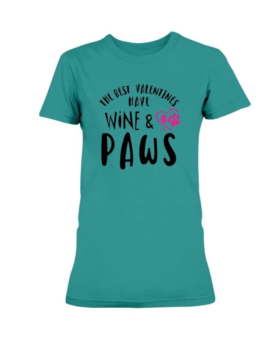 Shirts Antique Jade Dome / S Winey Bitches Co "The Best Valentines Have Wine And Paws" Ladies Missy T-Shirt WineyBitchesCo