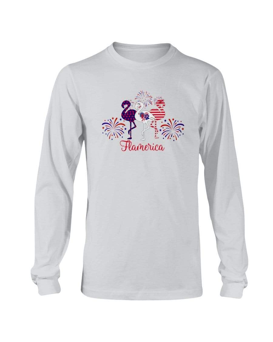 Shirts Ash / S Winey Bitches Co " Flamerica" Patriotic Flamingo Long Sleeve T-Shirt WineyBitchesCo