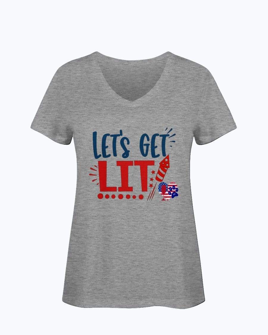 Shirts Athletic Heather / S Winey Bitches Co "Let Get Lit" Ladies HD V Neck T WineyBitchesCo