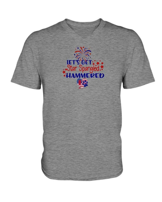 Shirts Athletic Heather / S Winey Bitches Co "Let's Get Star Spangled Hammered" Ladies HD V Neck T WineyBitchesCo