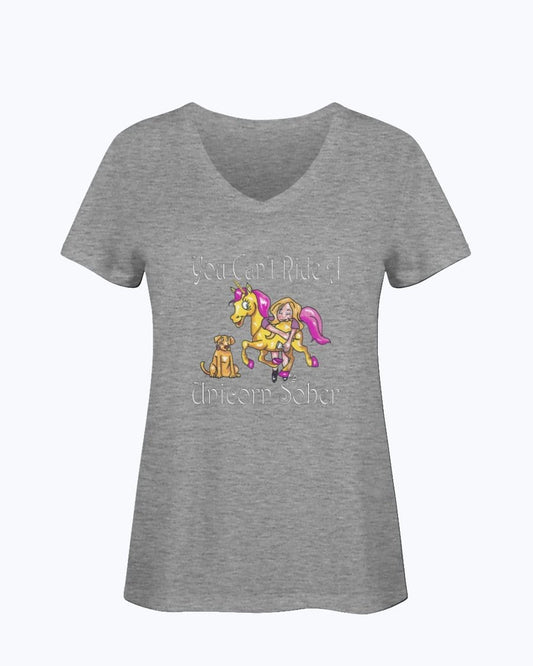 Shirts Athletic Heather / S Winey Bitches Co "You Can't Ride A Unicorn Sober" Ladies HD V Neck T WineyBitchesCo