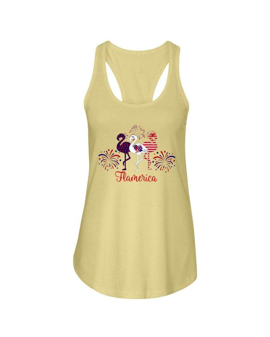 Shirts Banana Cream / XS Winey Bitches Co "Flamerica" Patriotic Flamingo Ladies Racerback Tank WineyBitchesCo