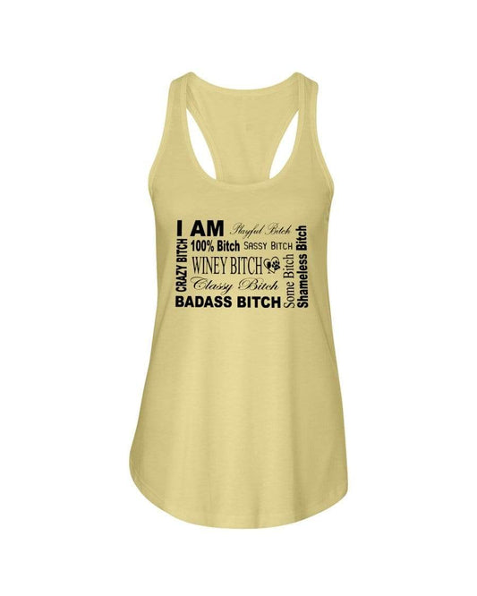 Shirts Banana Cream / XS Winey Bitches Co "I Am Bitch"-Black Letters- Ladies Racerback Tank WineyBitchesCo