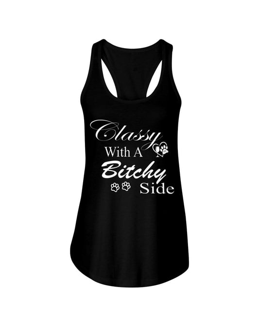 Shirts Black / XS Winey Bitches Co "Classy with a Bitchy Side" White Letters Ladies Racerback Tank WineyBitchesCo